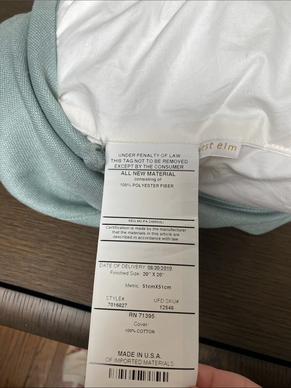 West Elm Light blue Button Accent Pillow